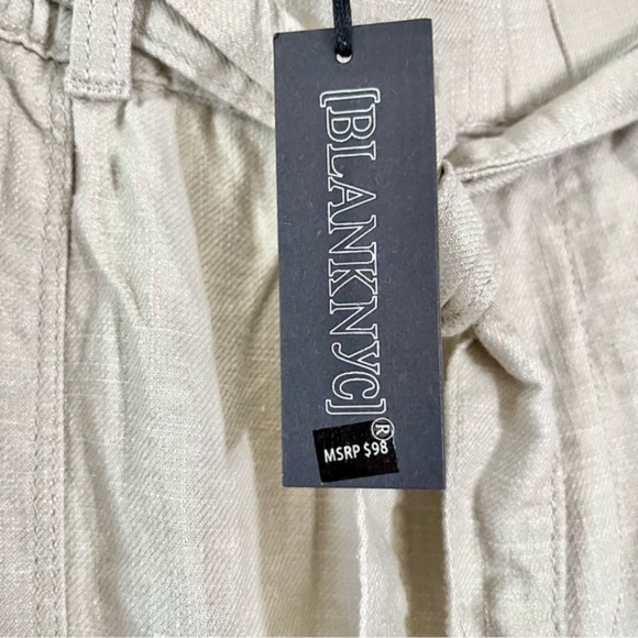 NWT BlankNYC Cream Tan Rayon Linen Paperbag Waist Wide Leg Pants. - Picture 4 of 10